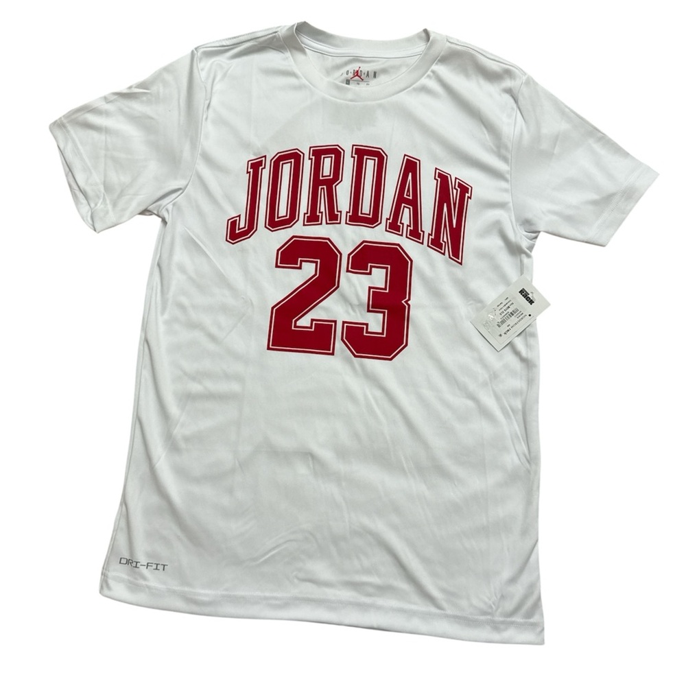 Jordan Boys Practice Flight White Tee with Red Accents